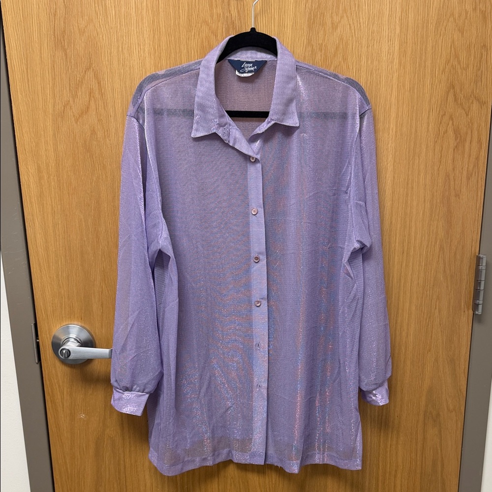 Lenox Square Vintage Iridescent 90s Lilac Sheer Button-Up Blouse